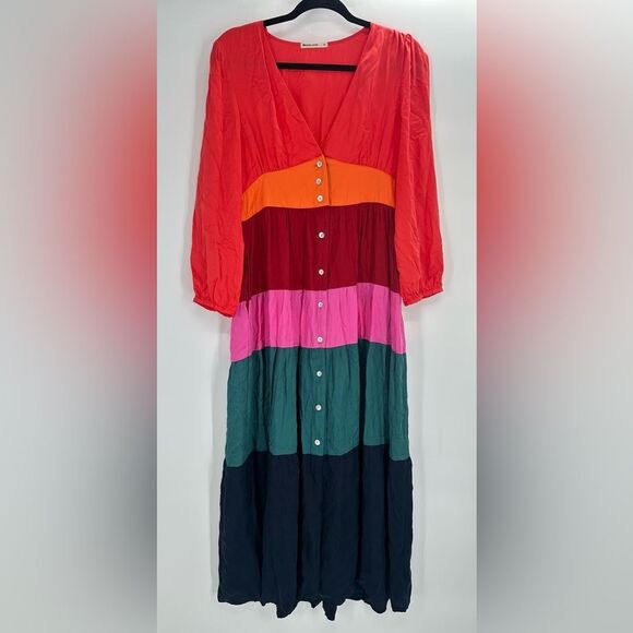 Marine Layer Maeve Colorblock Maxi Dress Multicolor TENCEL Pockets - Size M - Picture 2 of 11
